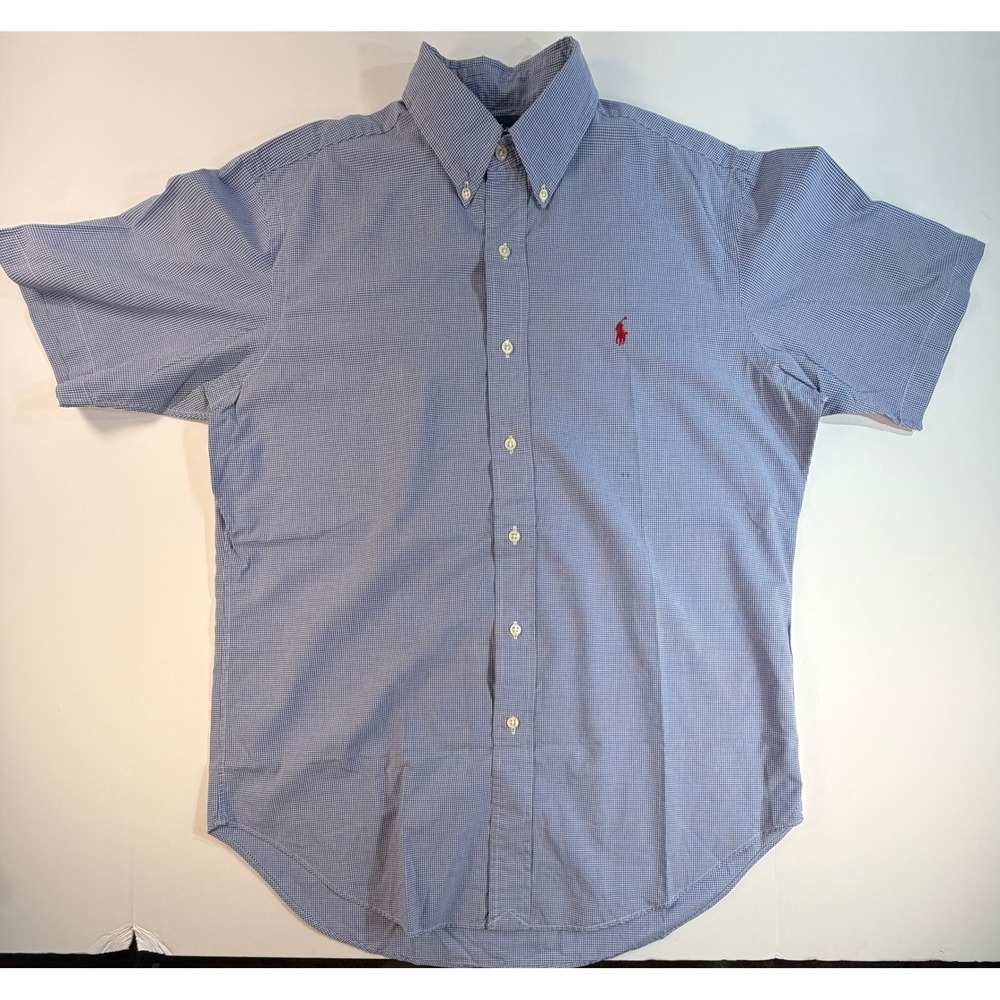 Ralph Lauren Mens Classic Fit Gingham Short Sleeve Button Down Shirt Blue Size M